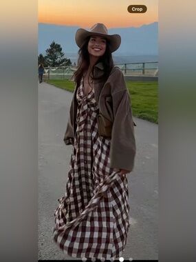 Free People Brown and Cream Plaid Maxi Dress